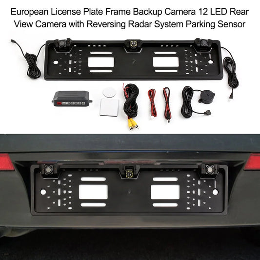 Tomshoo european license plate frame backup camera, 12 led rear view camera, car reversing system, parking sensor