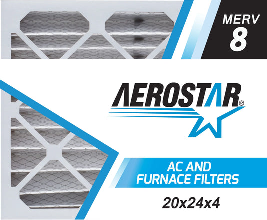 Aerostar 20x24x4 merv  8, pleated air filter, 20 x 24 x 4, box of 6, made in the usa