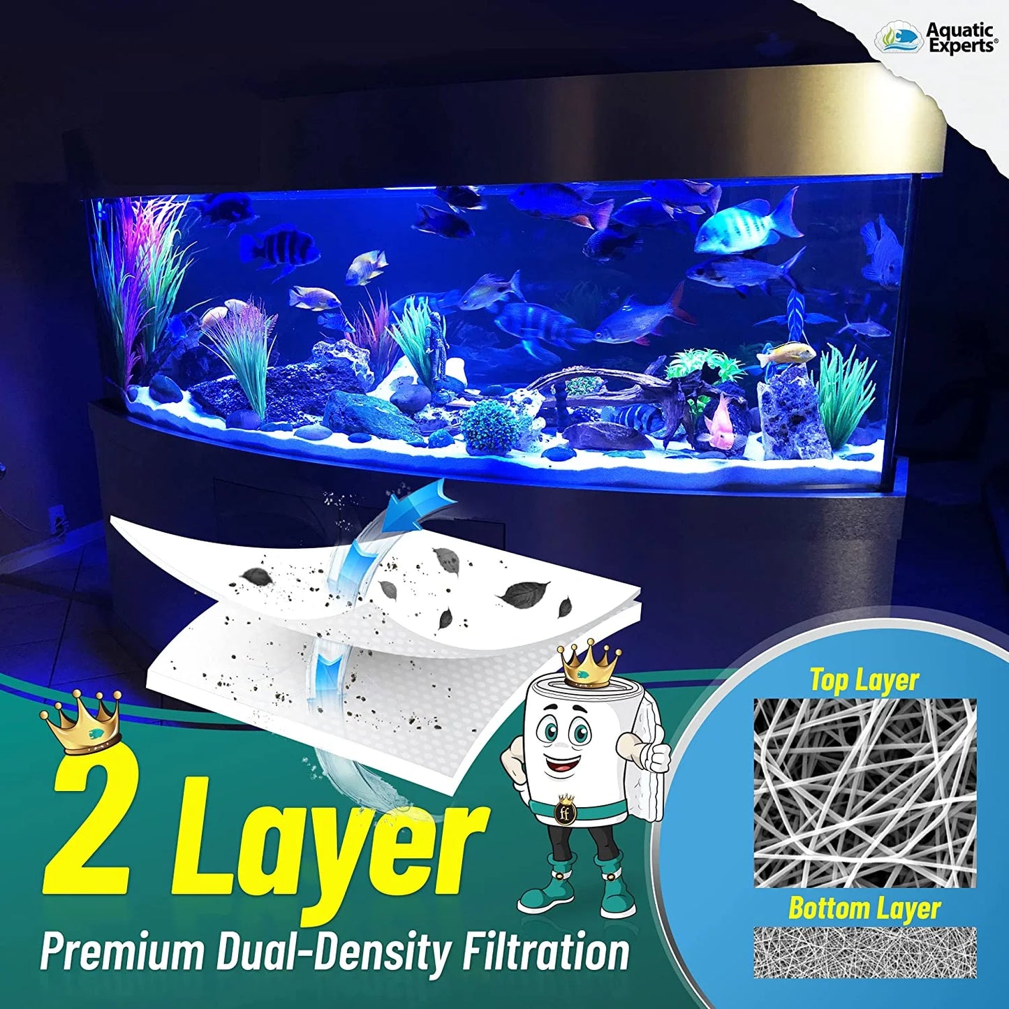 Aquatic experts aquarium filter pad, filterfirst aquarium filter media roll for crystal clear water - filter floss for fish tank filters, 12 by 72 by ⅜ inch to ½ inch thick