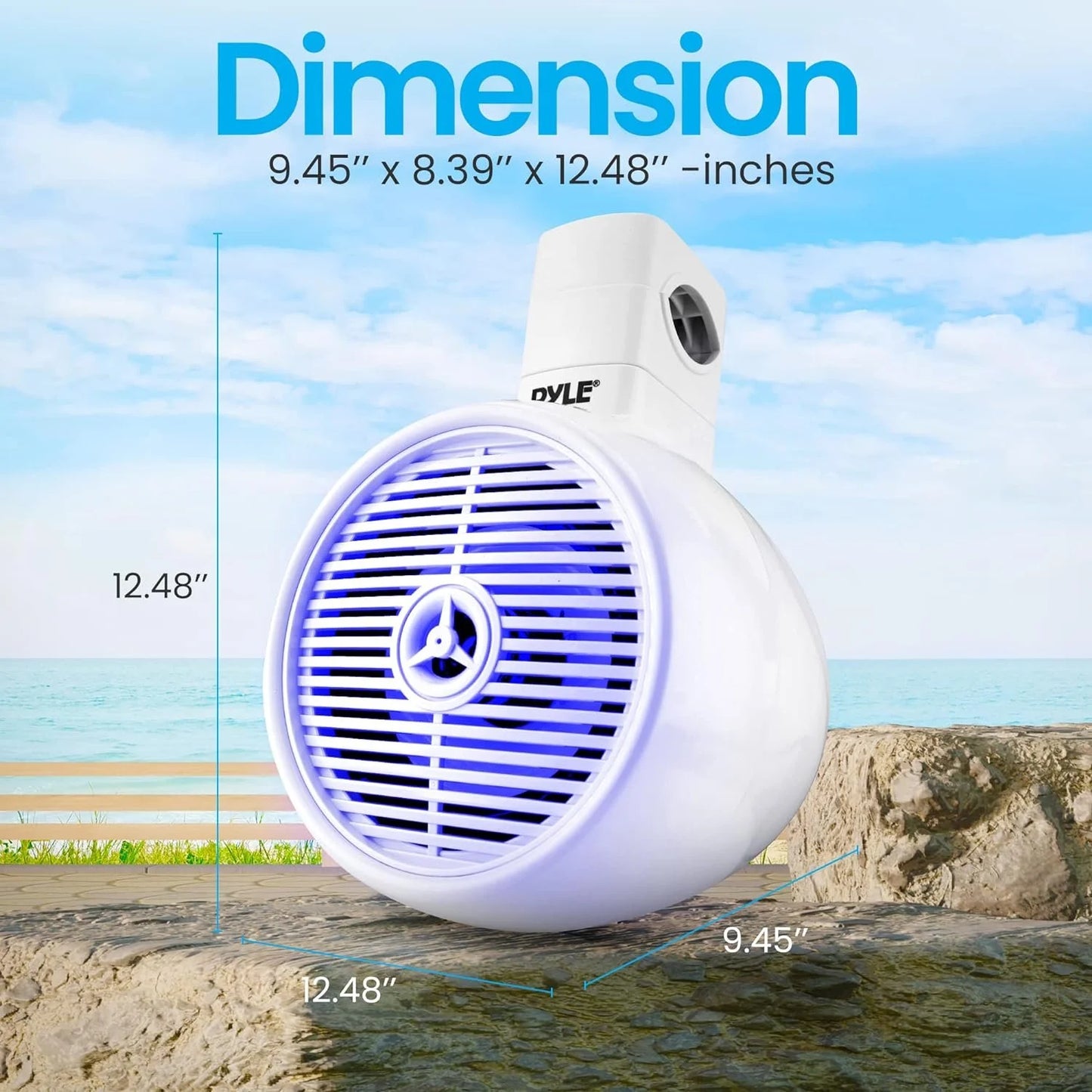 6.5" marine wakeboard water resistant bluetooth speaker - single 2-way mini box speaker system with built-in led lights, white plmrwkbt65wt