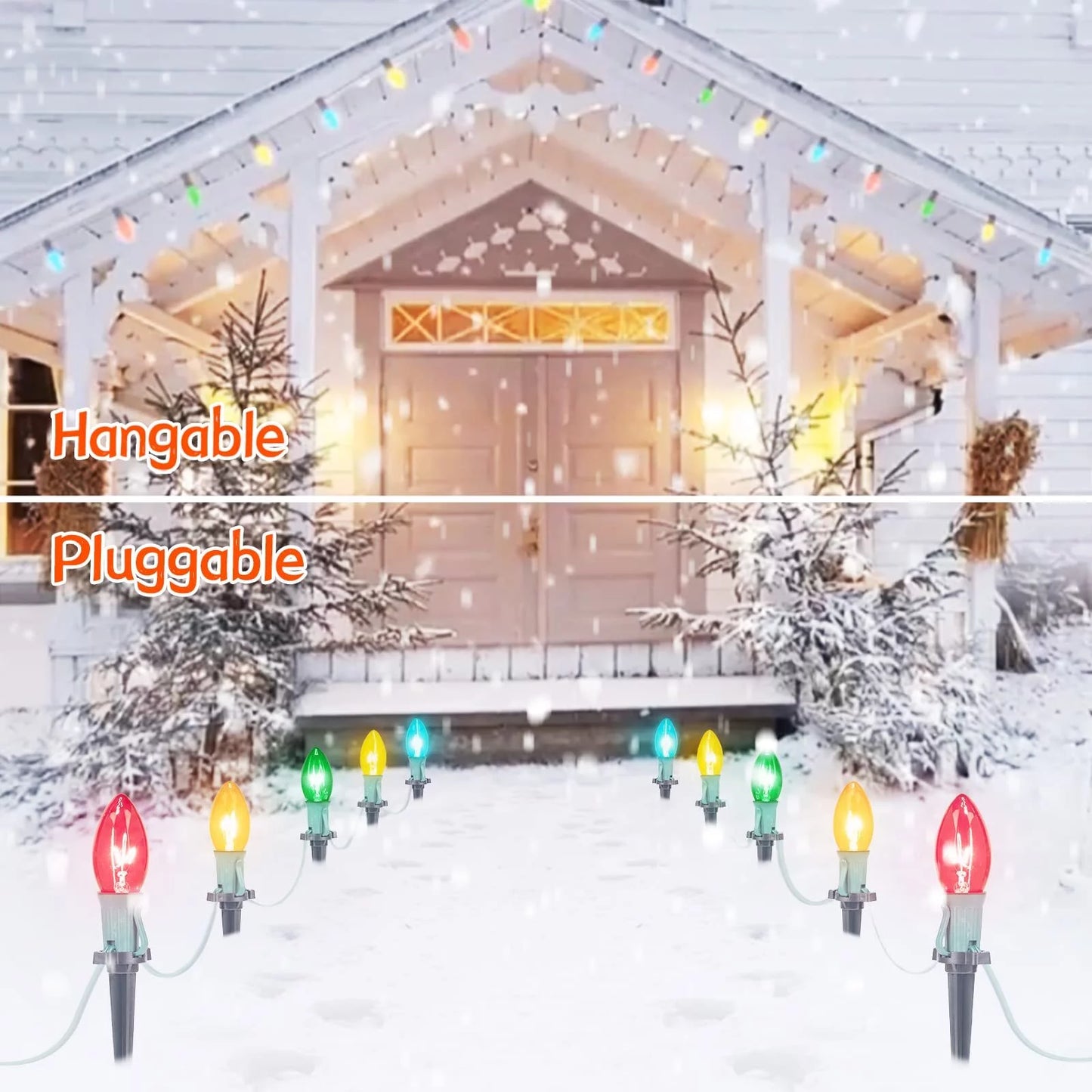 Alljoy christmas lights outdoor c9 christmas pathway light patio driveway walkway yard stakes 51.5 feet (2sets)