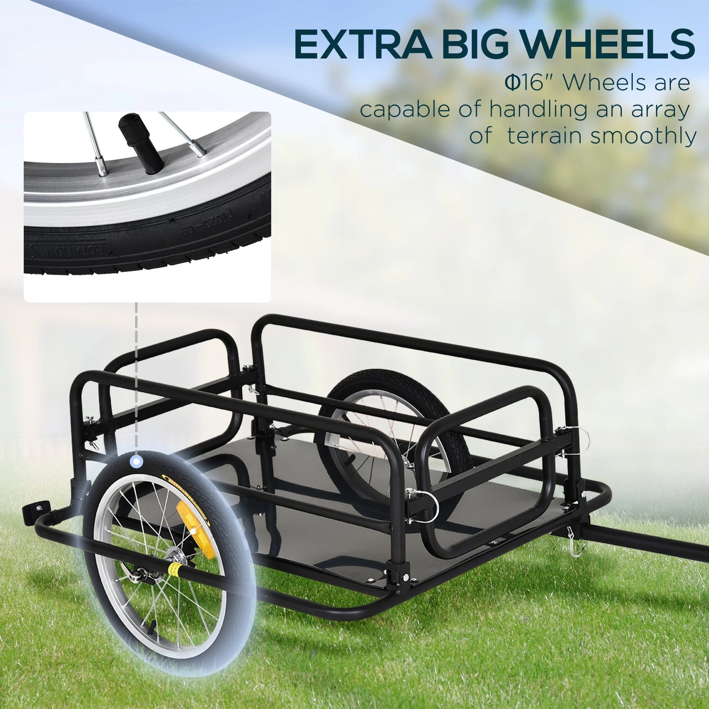 Aosom foldable bike cargo trailer bicycle cart wagon trailer with hitch, black