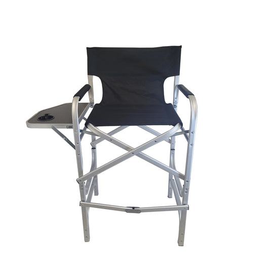 Voyager tools wide body tall directors chair folding light weight aluminum frame with extra-large folding tray and storage pouch tall travel chair