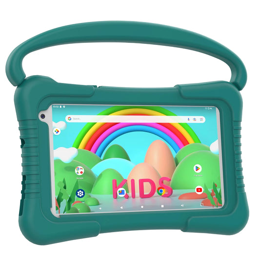 7 inch kids tablet, quad core android 11 toddler tablets, children tablet with 32gb storage 2gb ram wifi bt shockproof case dual camera educationl games parental control, kids software pre-installed.