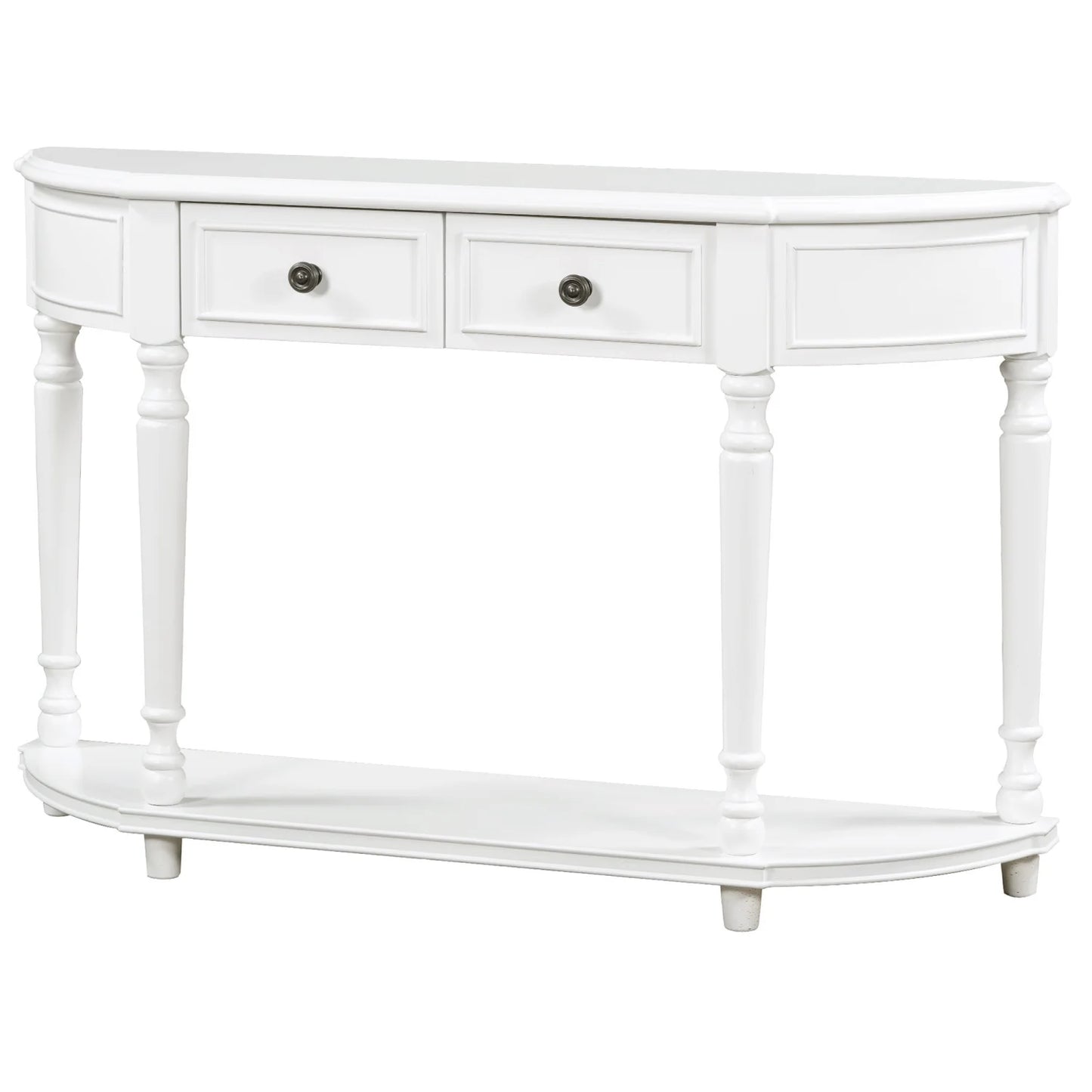 Trexm retro circular curved design console table with open style shelf solid wooden frame and legs two top drawers (white  old sku  wf298768aak)