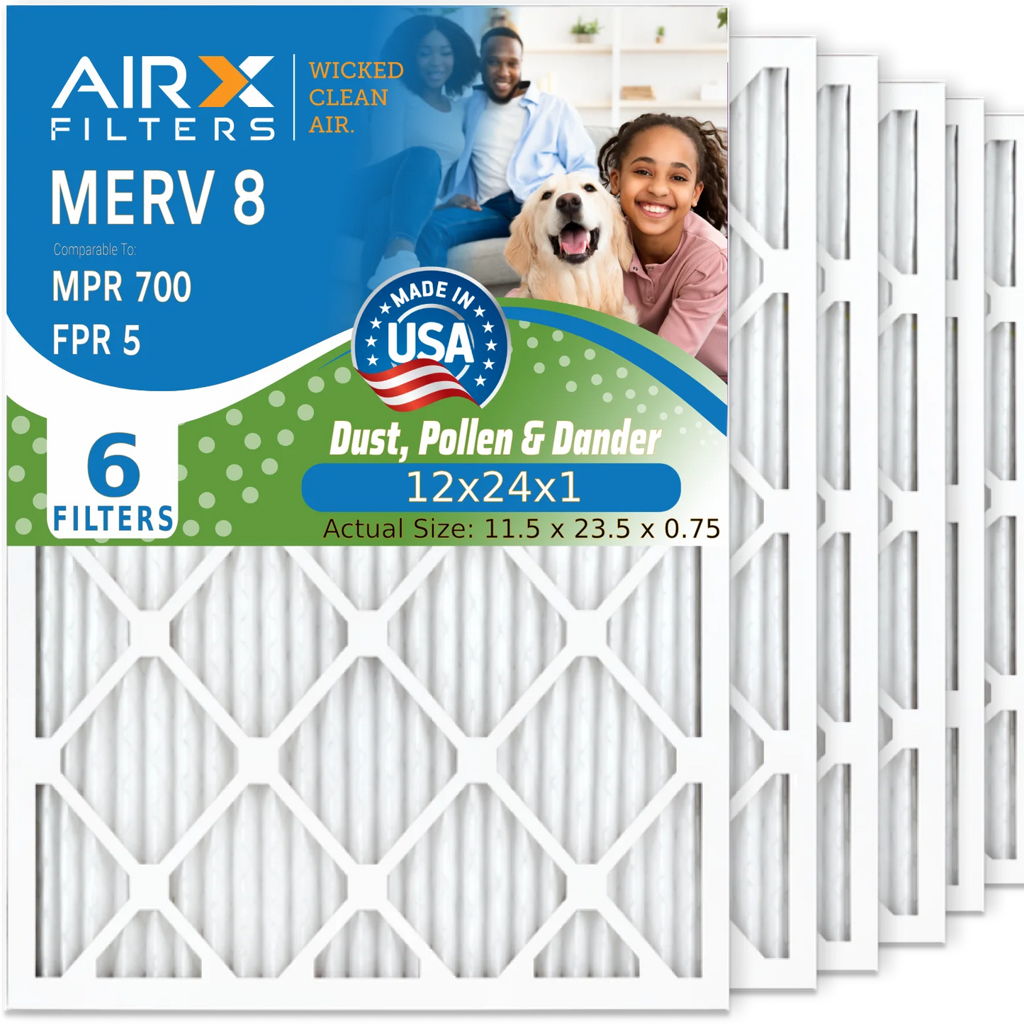 12x24x1 air filter merv 8 comparable to mpr 700 & fpr 5 electrostatic pleated air conditioner filter 6 pack hvac ac premium usa made 12x24x1 furnace filters by airx filters wicked clean air.