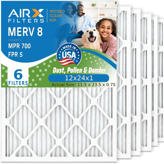 12x24x1 air filter merv 8 comparable to mpr 700 & fpr 5 electrostatic pleated air conditioner filter 6 pack hvac ac premium usa made 12x24x1 furnace filters by airx filters wicked clean air.