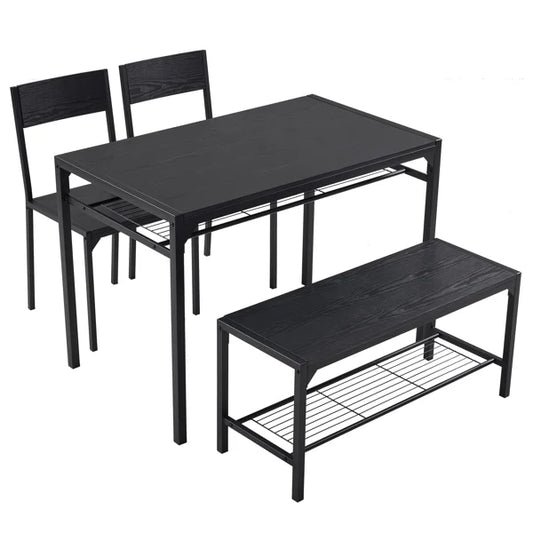 Alfresco black 4-piece dining table set for 4 - includes 2 chairs, 1 bench, ideal for small spaces