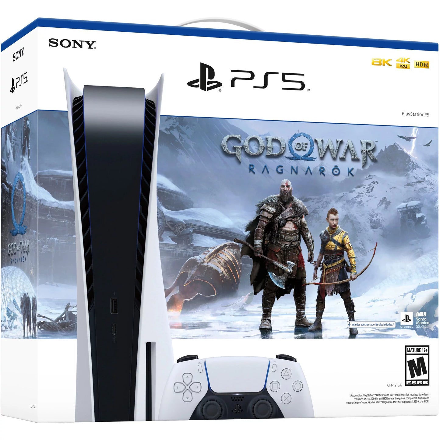 Sony playstation_ps5 video game console (disc edition) – god of war ragnarök bundle –with extra white dualsense controller, cefesfy