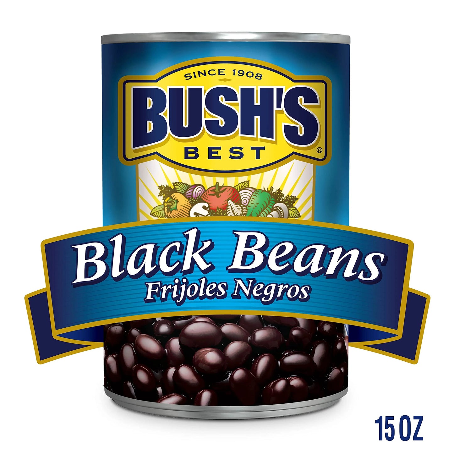 Bush,s best 15 oz canned black beans, source of plant based protein and fiber, low fat, gluten free, (pack of 12)