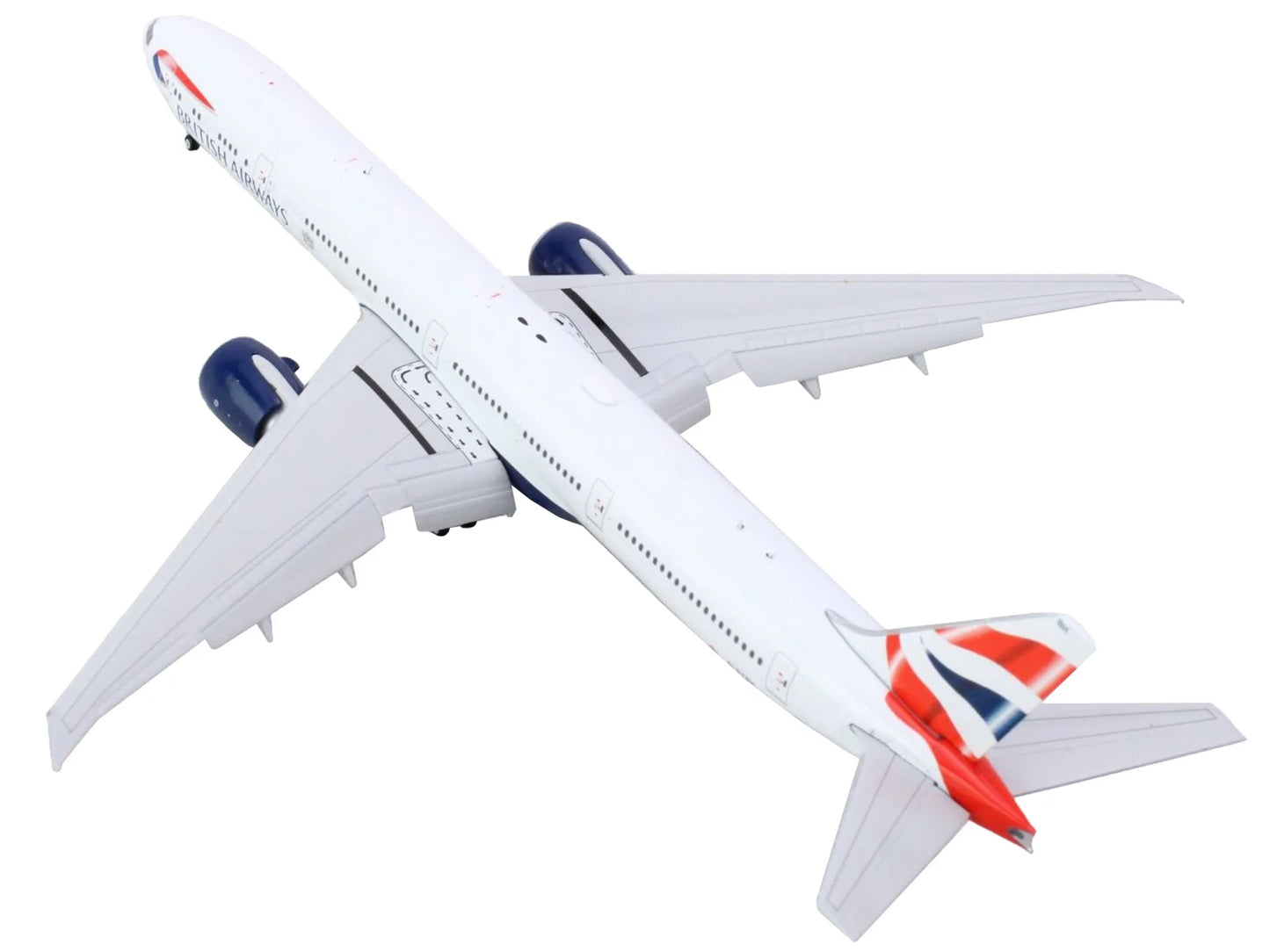 Boeing 777-300er commercial aircraft with flaps down white with striped tail 1/400 diecast model airplane by geminijets