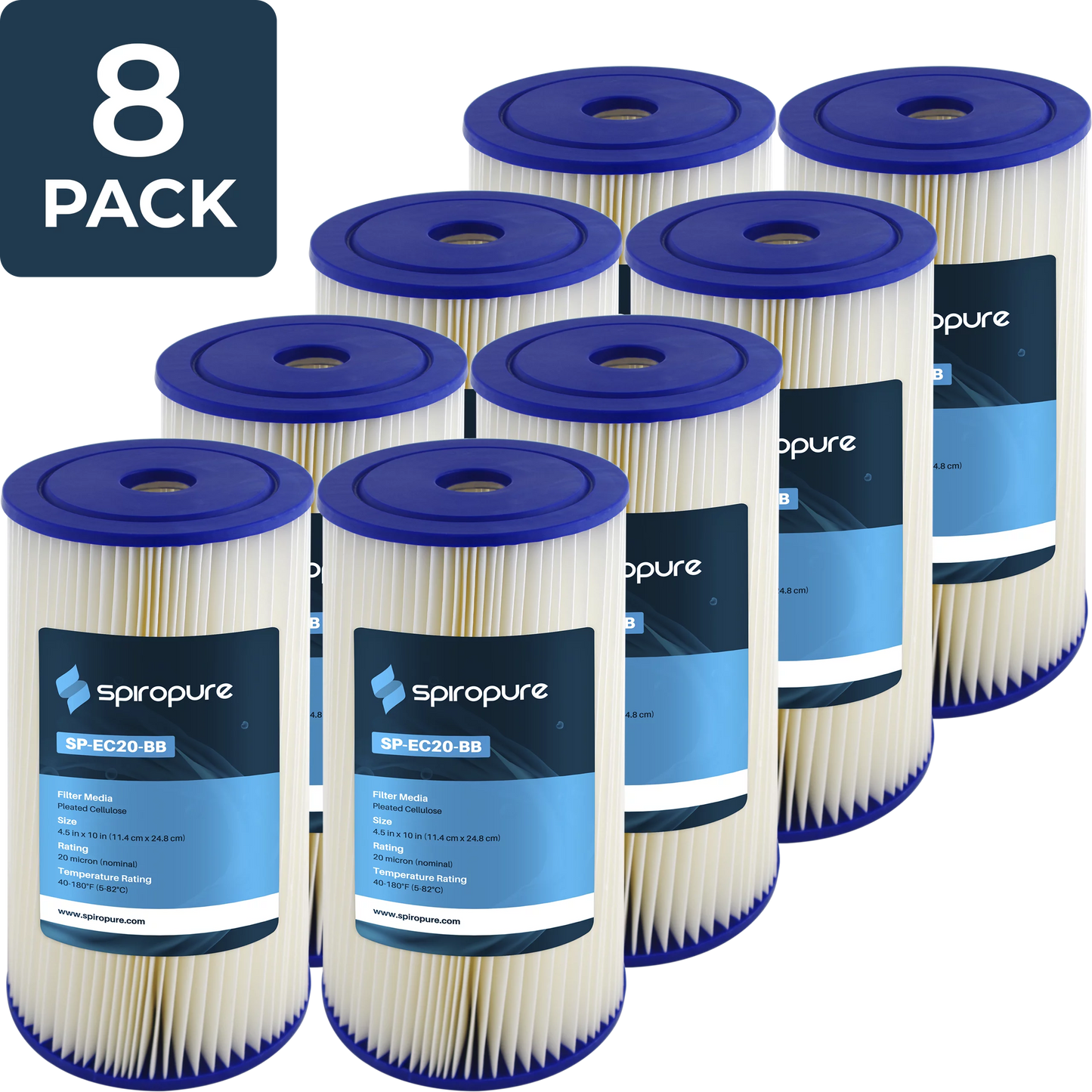 Spiropure sp-ec20-bb 10x4.5 20 micron pleated cellulose sediment water filter cartridge ecp20-bb 255491-43 (case of 8)