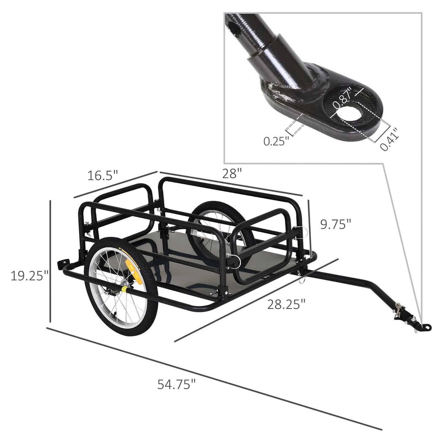 Aosom foldable bike cargo trailer bicycle cart wagon trailer with hitch, black