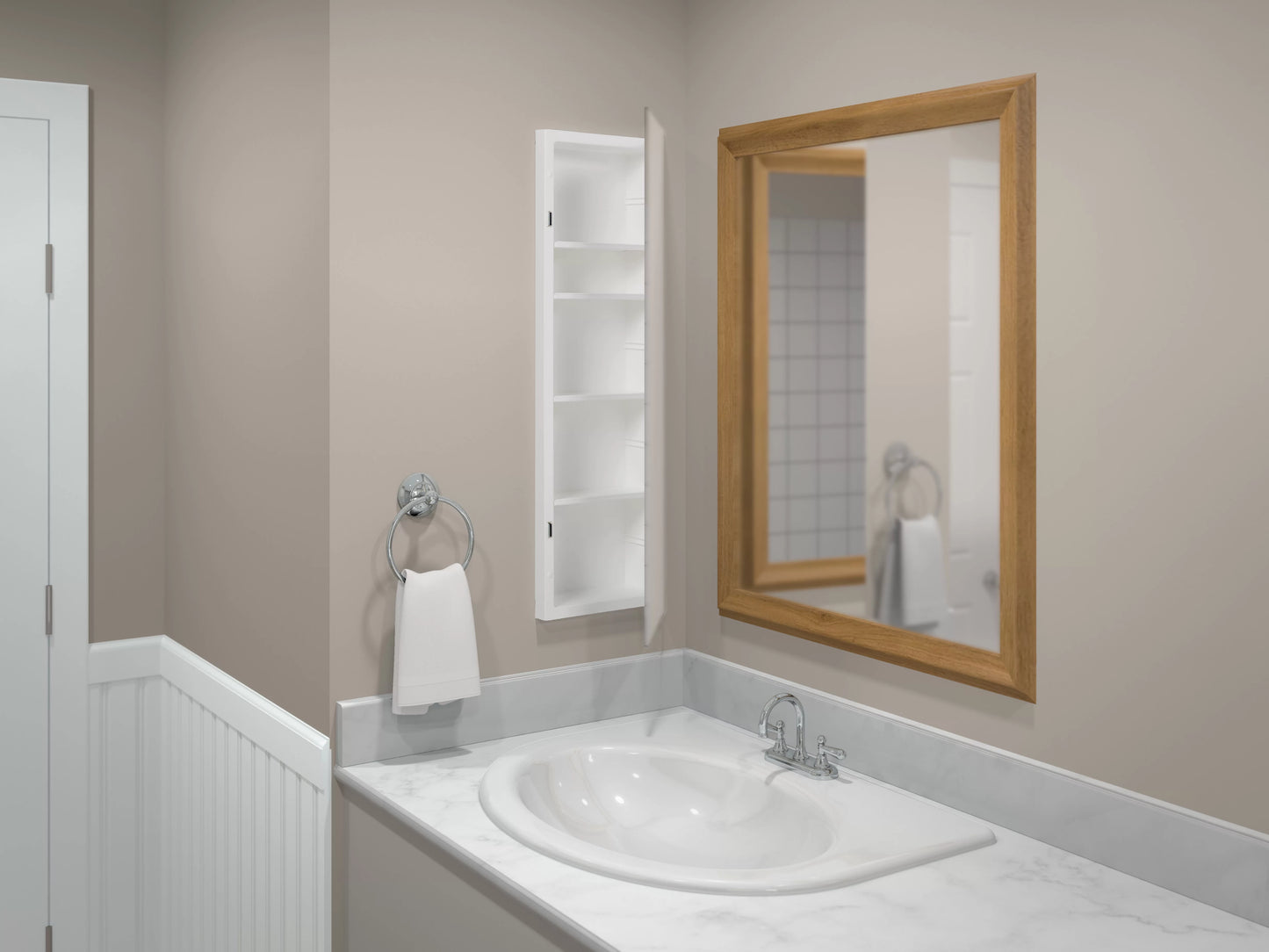 American pride reversible recess-mount mirror medicine cabinet, 12 x 36 in., rectangle, frameless