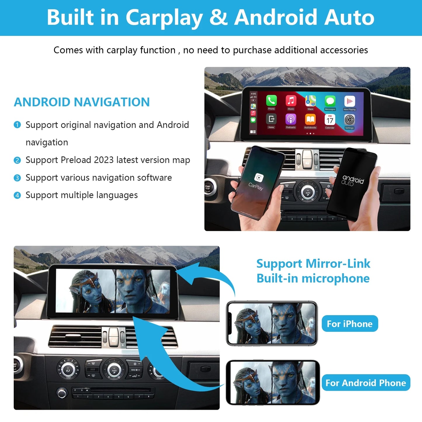 Road top android 13 car radio 8.8 inch touchscreen for 2010-2013 bmw 3/5 series e60/e61/e90/e91/e92 with cic, multimedia car radio supports apple carplay, android auto, mirrorlink, 8g + 256g