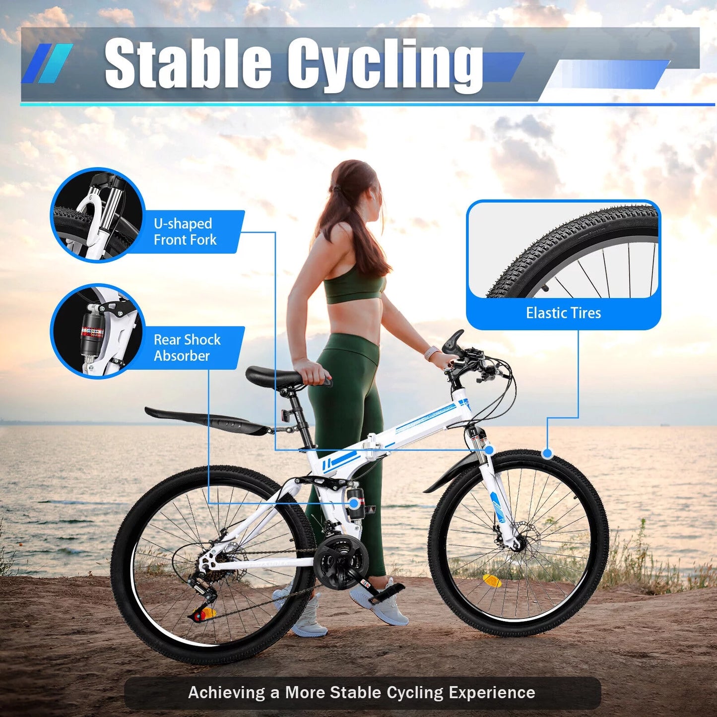 Shzicmy  26" folding mountain bike 21 speed men bikes mtb bicycle school dual disc brake