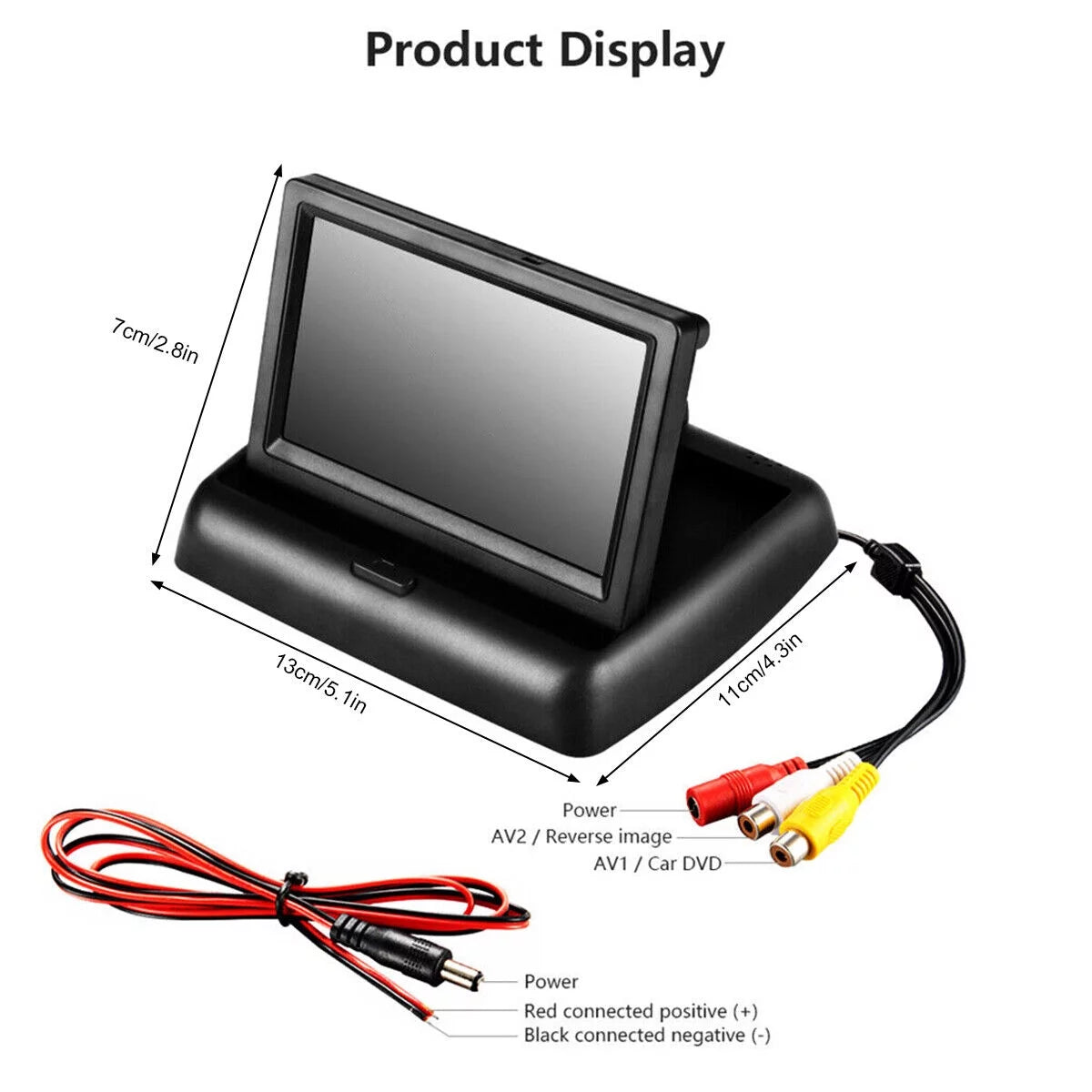 4.3in foldable lcd display monitor car rear view backup led night camera