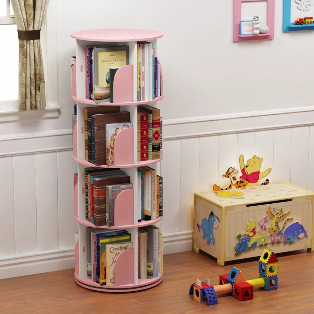 4 tier 360° rotating stackable shelves bookshelf organizer