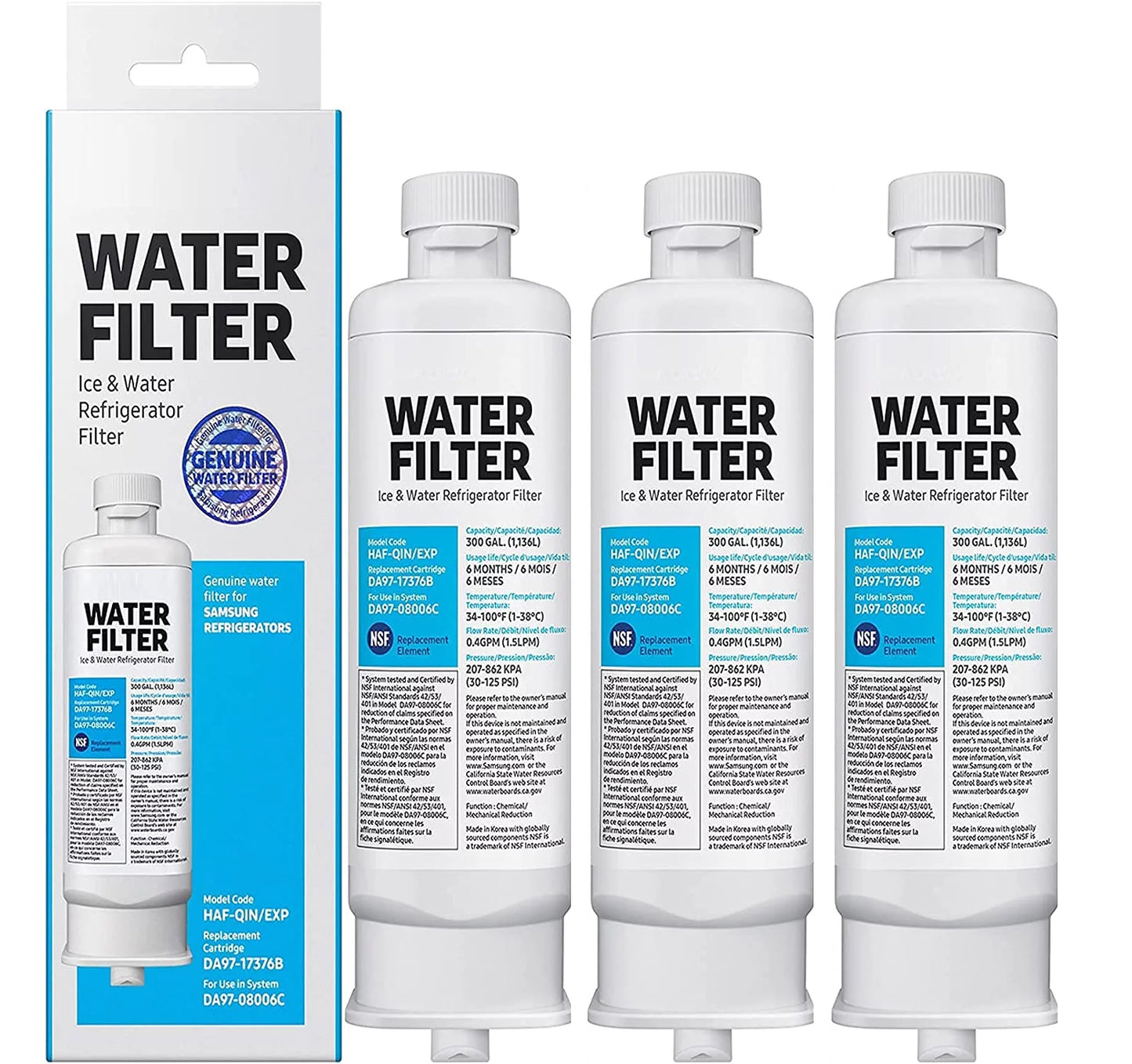 Samsumg da97-17376b da9717376b refrigerator water filter replacement for haf-qin/exp, haf-qin rf23m8070sg,3-pack (packaging may vary)