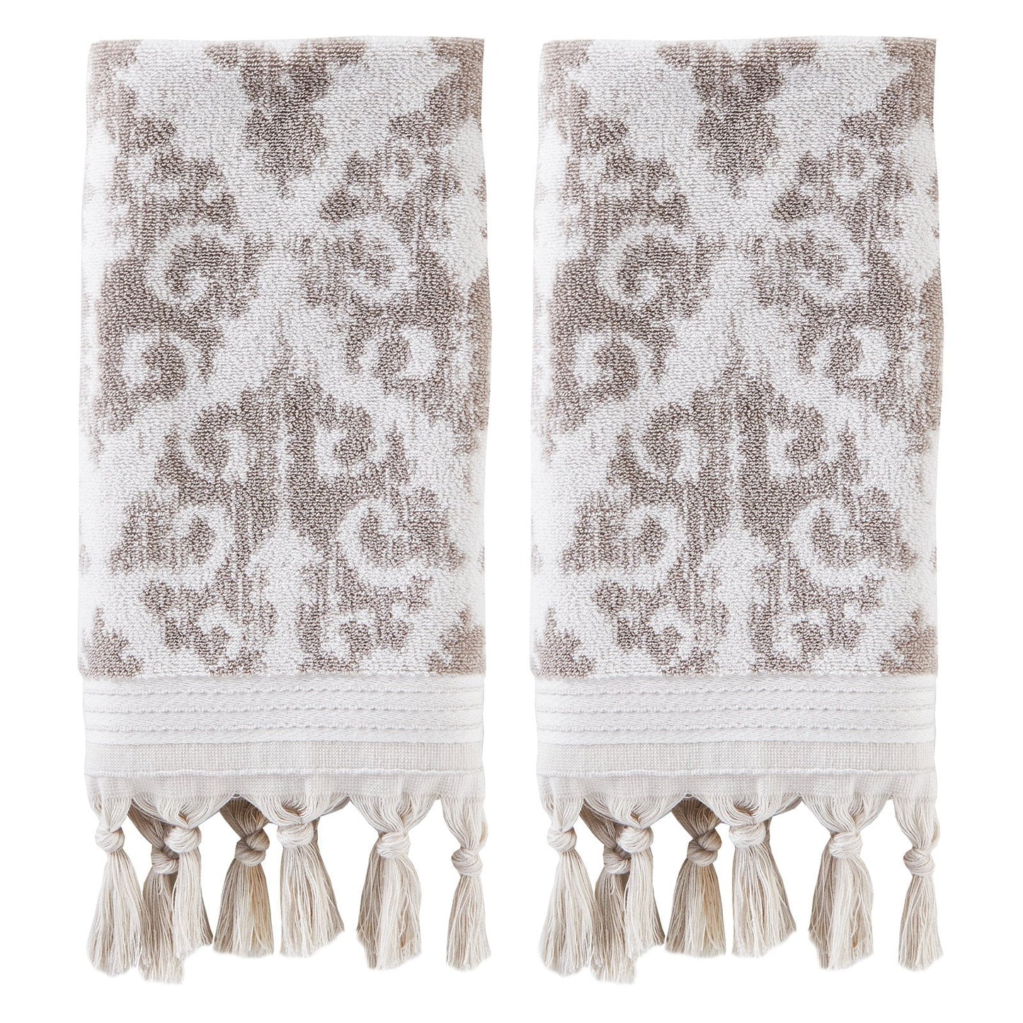 Skl home mirage fringe hand towel (2-pack), taupe, 16" x 26"