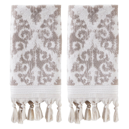 Skl home mirage fringe hand towel (2-pack), taupe, 16" x 26"