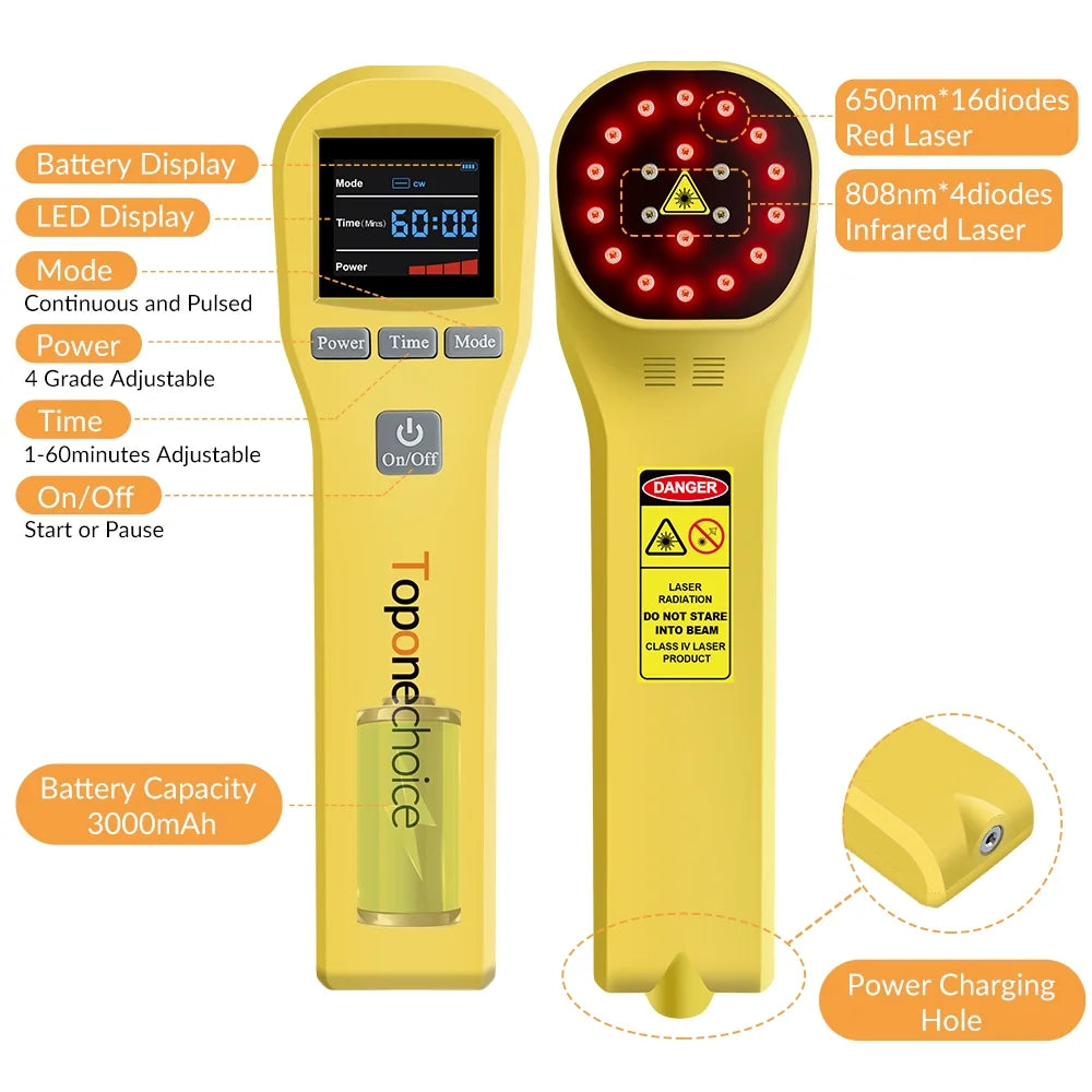 Toponechoice 650nm 808nm,cold laser therapy device,for pain relief,for dog cat animal,handheld