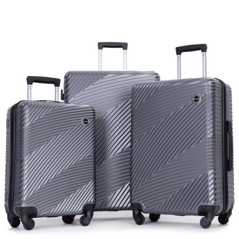 3 piece luggage sets pc+abs lightweight suitcase with two hooks, spinner wheels, (20/24/28) gray