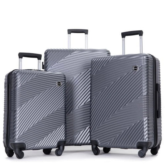 3 piece luggage sets pc+abs lightweight suitcase with two hooks, spinner wheels, (20/24/28) gray