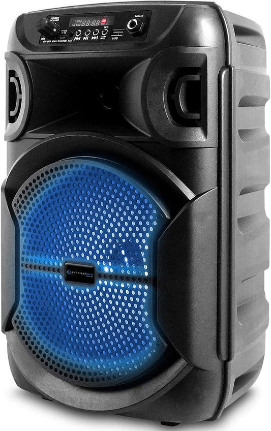 8 inch portable 500 watts bluetooth speaker w/woofer & tweeter w/digital processing, xlr to 1/4" for karaoke (black, speaker)