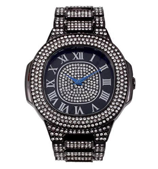 Charles raymond blinged out oblong metal mens color on blast hip hop iced out wristwatch - 8475color (st10235 sdr# blk blk panther)