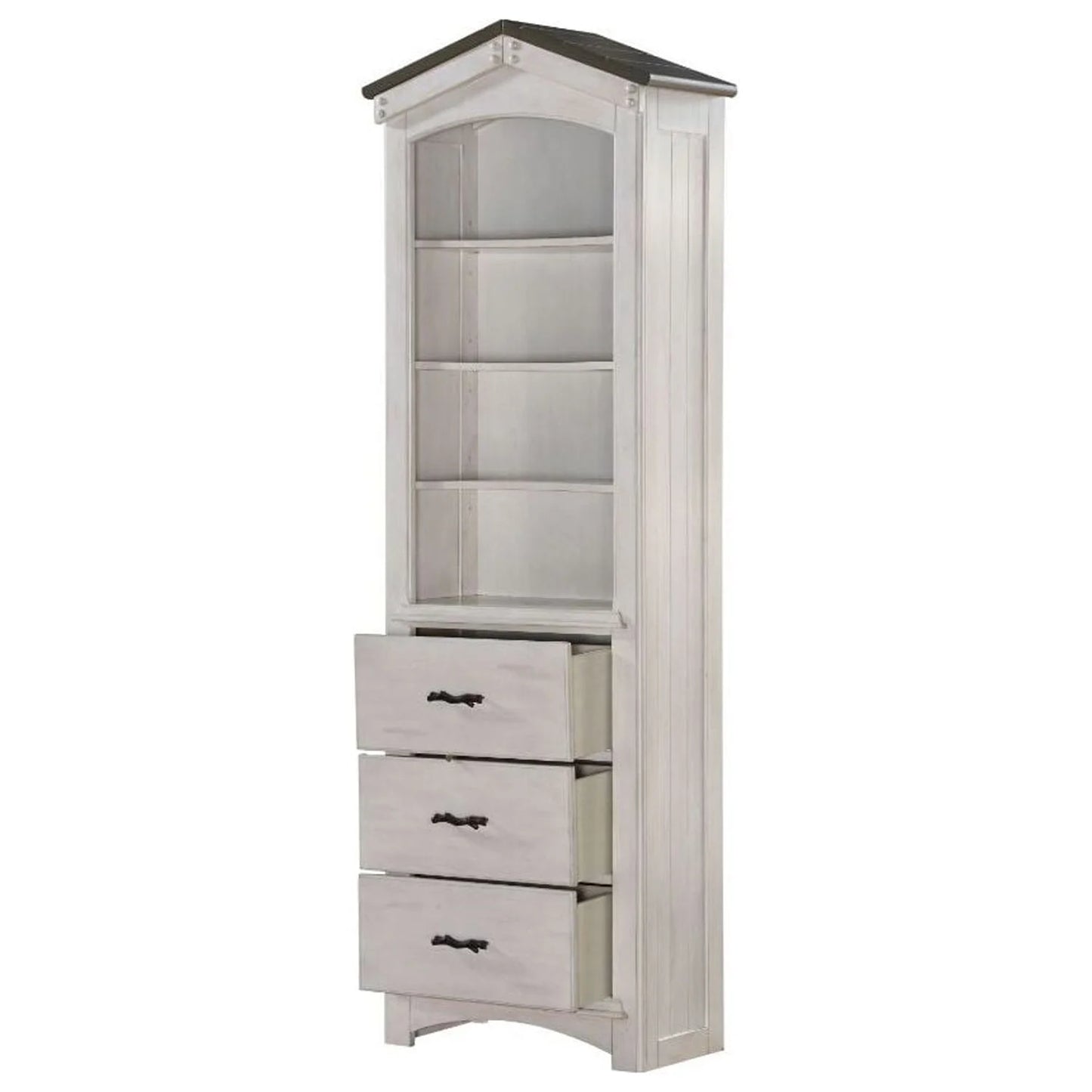 Acme tree house bookcase cabinet in weathered white and washed gray