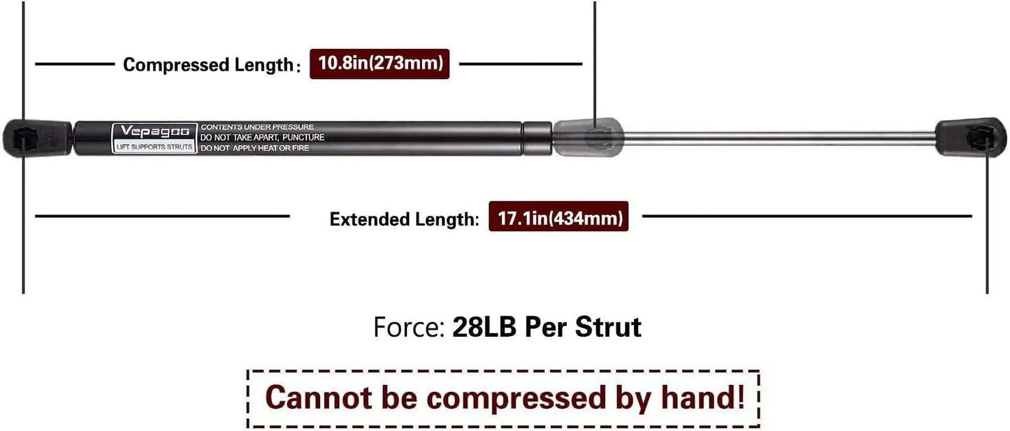 C16-02622 17" 28lbs/127n gas shocks struts for leer are camper shell truck topper rear window, pickup cab canopy door, set of 2 vepagoo