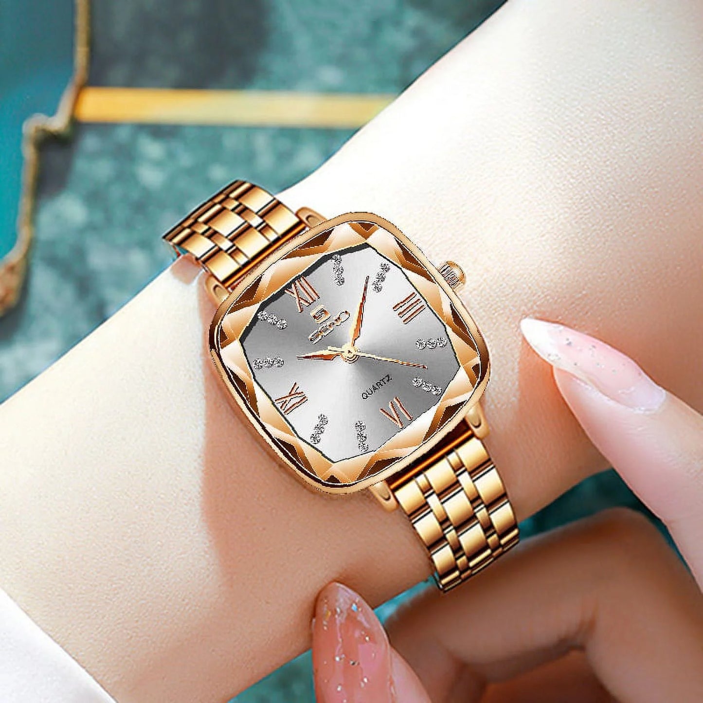 Rose gold women watches 2022 square lady wrist watch for female clock stainless steel women watch brand luxury relogio feminino