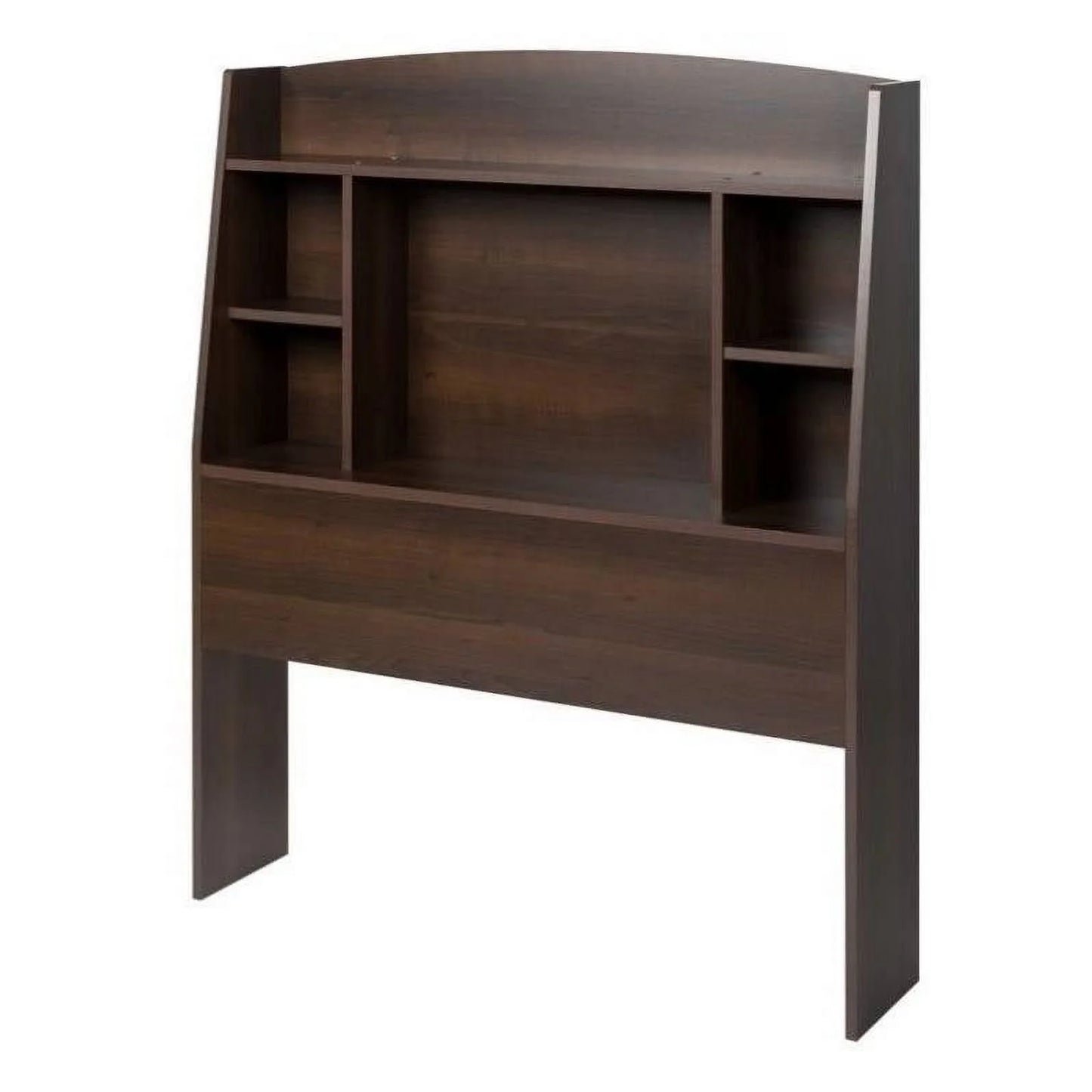 Twin size bookcase storage headboard in espresso wood finish