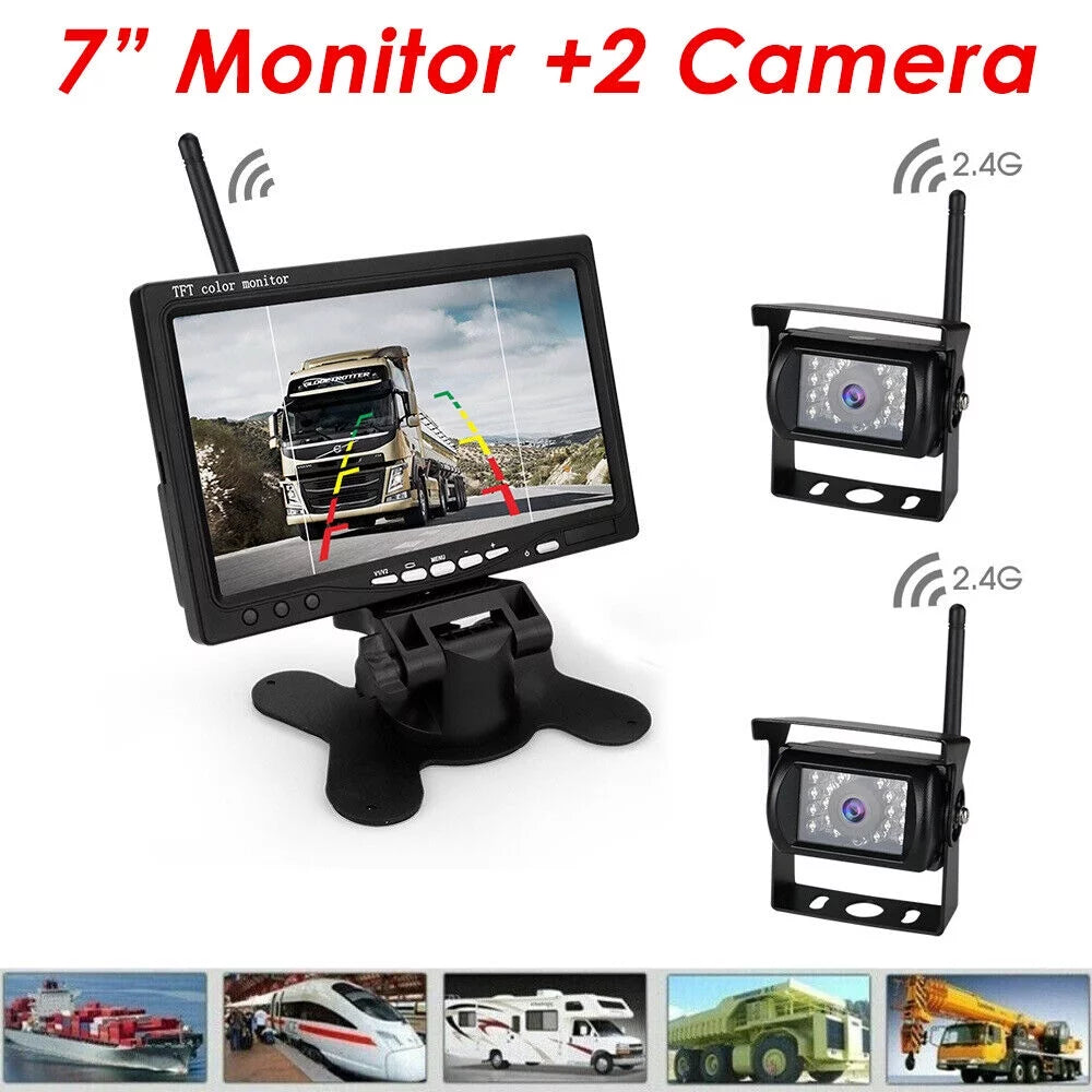 1pack waterproof backup camera with 7" monitor kit: night vision, wireless vehicle parking system for rv, bus, trailer, truck