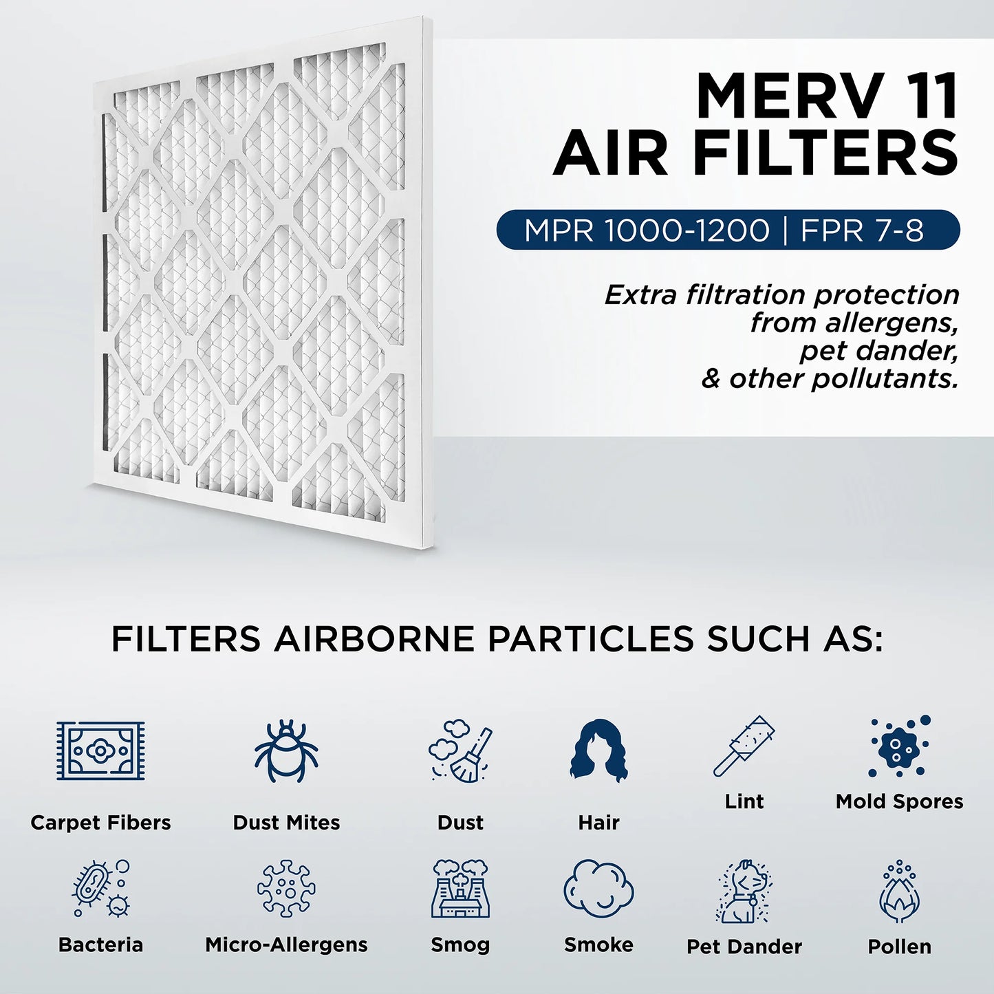 22x22x1 merv 11, mpr 1000 pleated ac furnace 1" air filters by pamlico. case of 12. actual size: 21-3/4 x 21-3/4 x 3/4