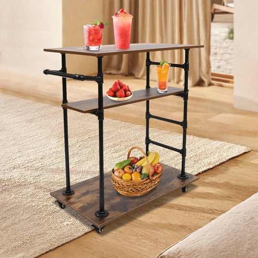 3 layers 31.5"l x17.7"w x39.4"h kitchen cart removable hooks w/ universal wheels