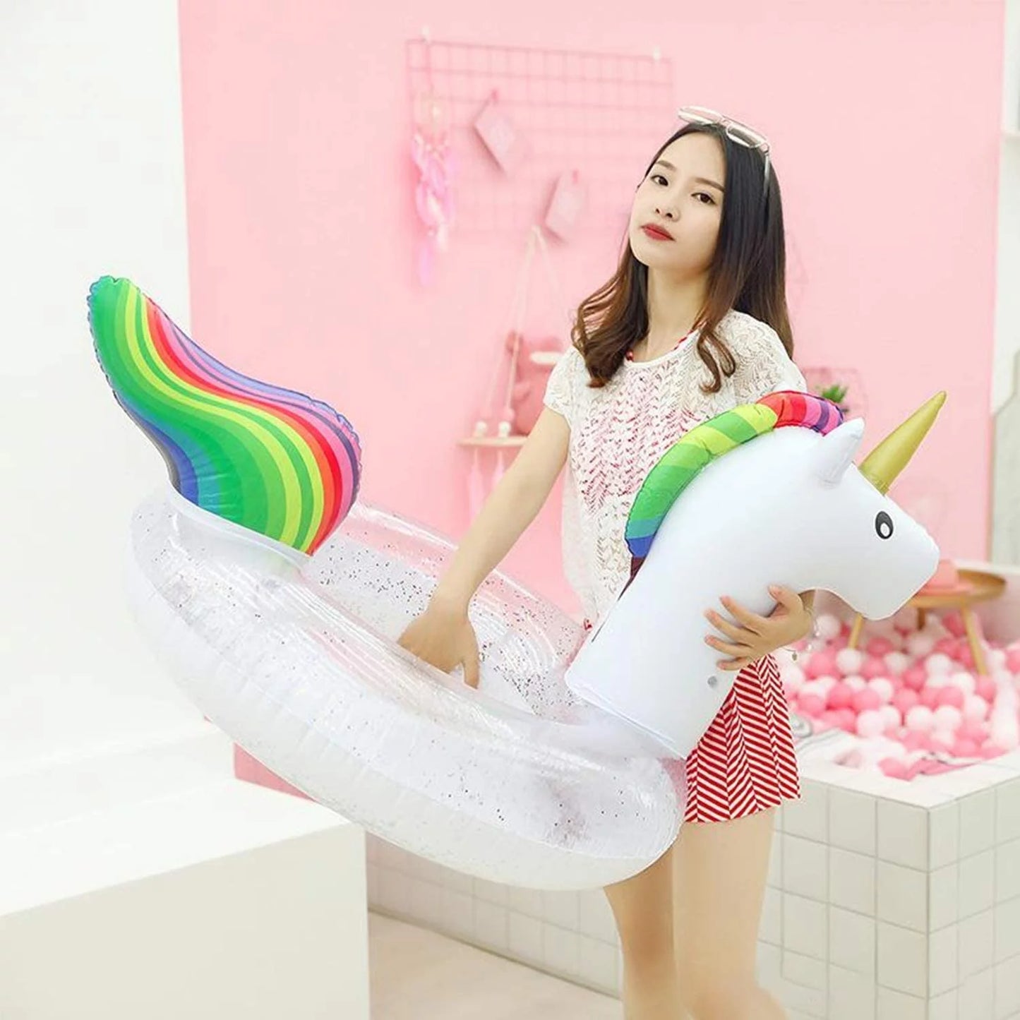 Blossom glitter sequins animal pool floats, inflatable unicorn ring pool float, swimming pool ring, pool inflatables for kids and adults, pool toys inflatable, water float | 48 inch