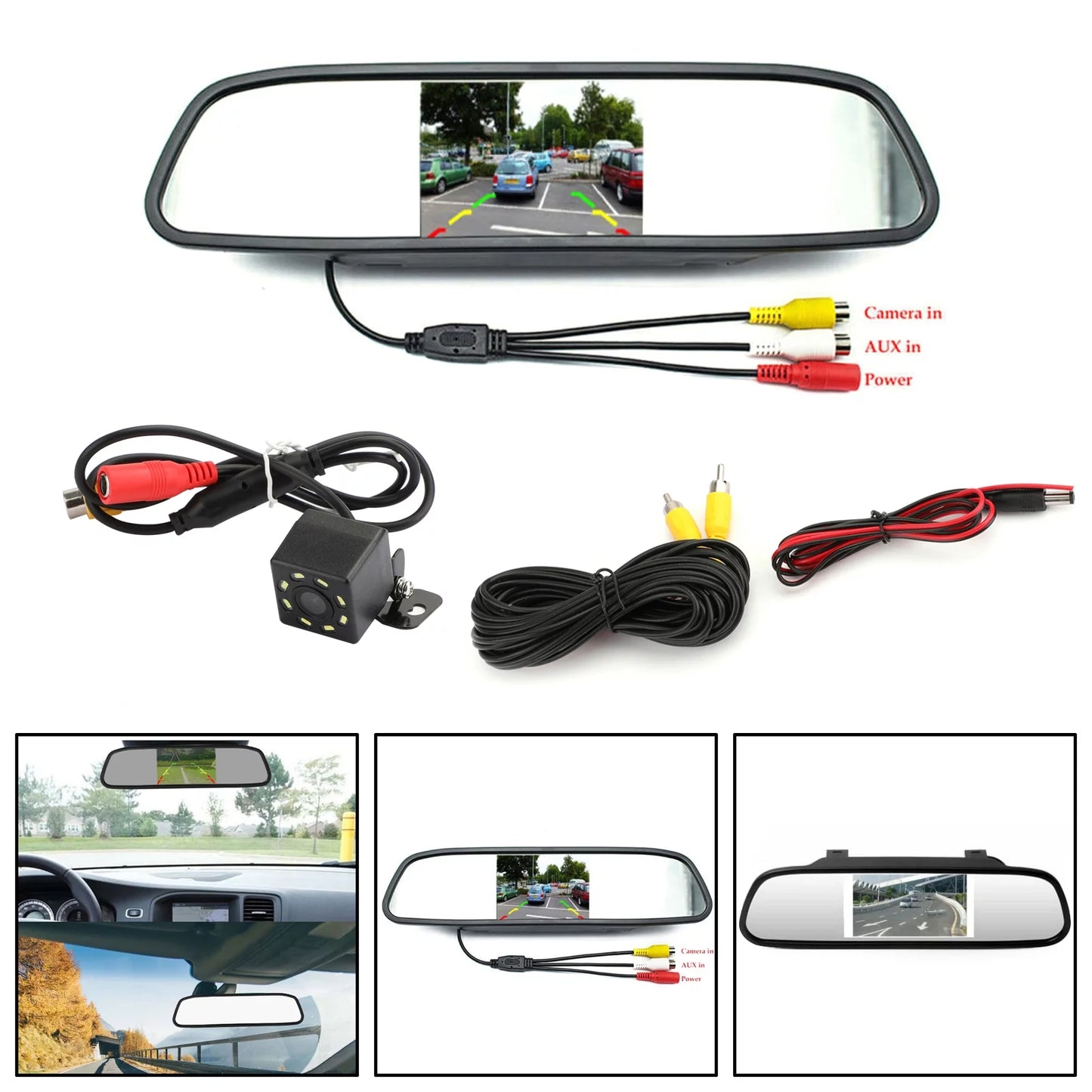 8 led reverse parking camera + 4.3" car mirror monitor kit vehicle system