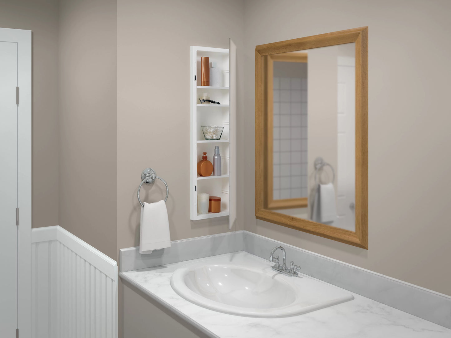 American pride reversible recess-mount mirror medicine cabinet, 12 x 36 in., rectangle, frameless