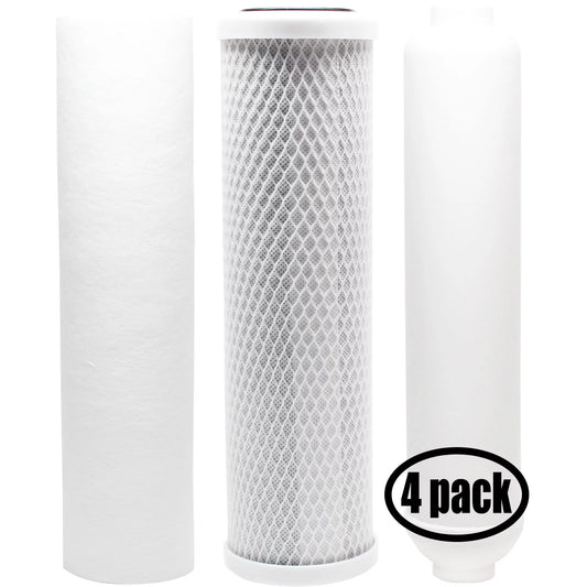 4-pack replacement for filter kit for vertex pt 4.0 ro system - includes carbon block filter, pp sediment filter & inline filter cartridge - denali pure brand