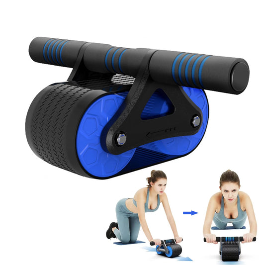 Ab roller wheel with knee mat for abdominal exercise, core workout equipment with automatic rebound assistance and resistance springs with ergonomic handle