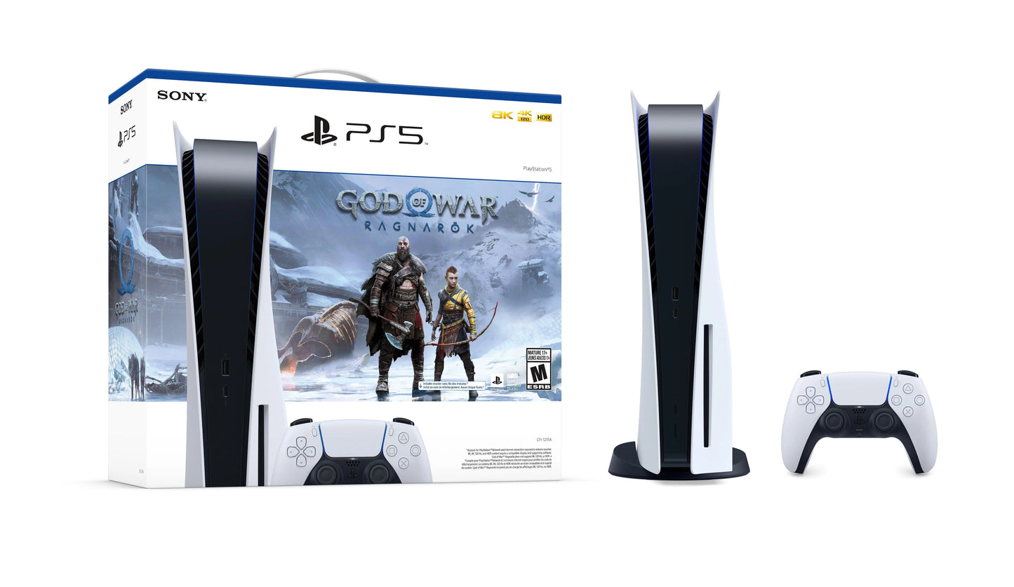 Tec sony playstation_ps5 gaming console (disc version) with god of war(gow) ragnarök bundle plus extra starlight blue controller - playstation - 5