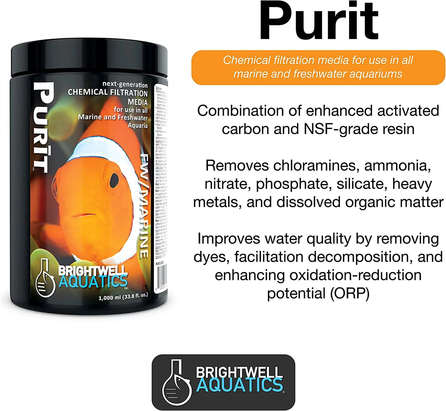 Brightwell aquatics purit - chemical filtration media for marine and freshwater aquaria, 250 ml