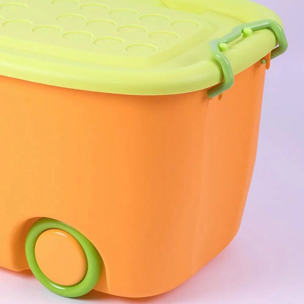 Stackable toy storage box with wheels