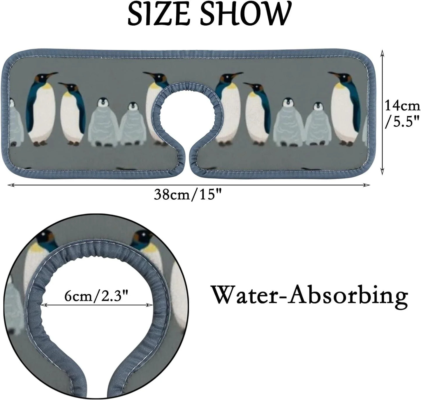 Bestwell 3pcs faucet absorbent mat, sea bird penguin washable sink splash guard drip catcher, kitchen bath countertop sinkmat microfiber drying mats