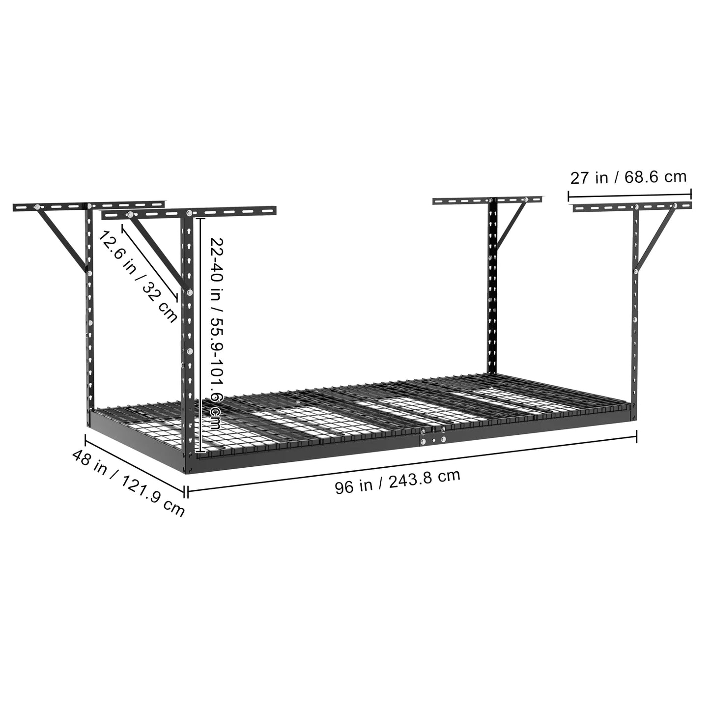 Skyshalo overhead adjustable garage storage rack 48x96" ceiling rack 600 lbs black