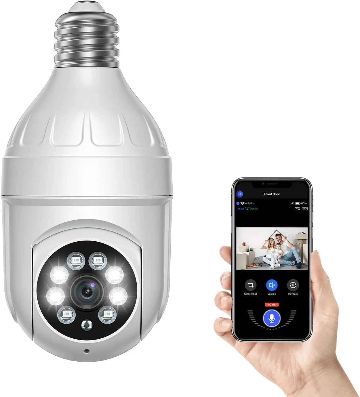 Bitep 1080p light bulb security camera, 355° panora dome cam, live view, ai human detection, 2-way