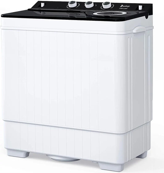 Bmtbuy twin tub with built-in drain pump xpb65-2288s 26lbs semi-automatic twin tube washing machine for apartment, dorms, rvs, camping and more, white&black