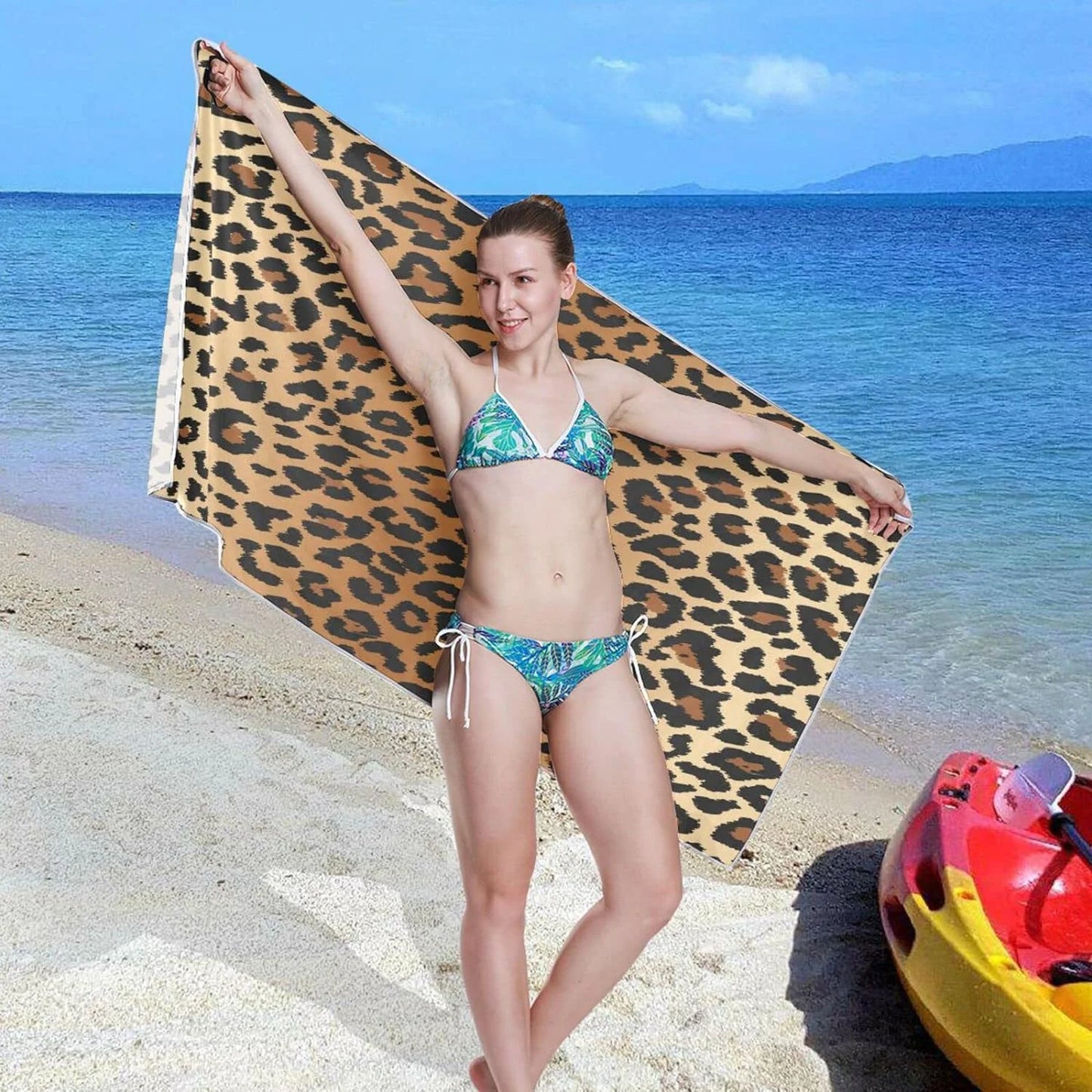 Bestwell leopard grain beach towel oversized towel blanket, thin lightweight microfiber sand free quick dry towel, 30”x60” multipurpose pool bath yoga swim shower towel